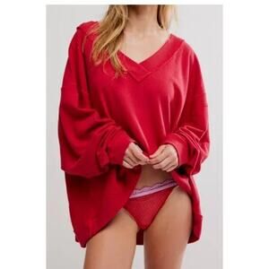 Free People Intimately M Sweater Staycation Oversize Lounge Sweatshirt Red NEW
